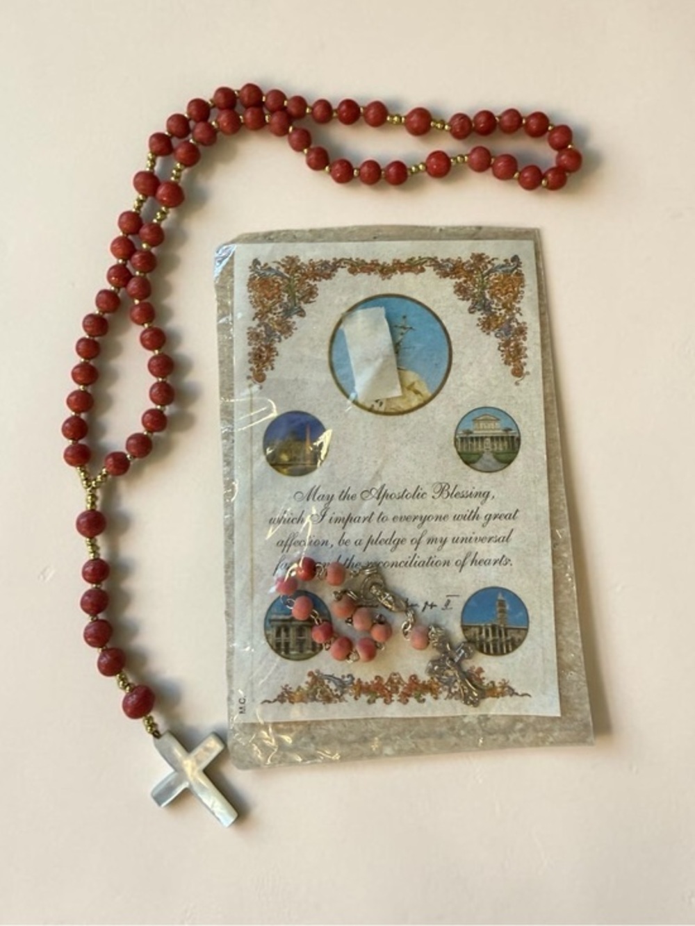 🫶🏻 Beaded Rosary Necklace with Cross and Bracelet Set